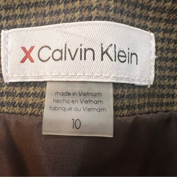 CALVIN KLEIN Houndstooth Button Front Strapless Top Coffee Bean Multi Size 10 - Picture 7 of 12